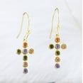 thumbnail image 3 of Beautiful Hawaiian Rainbow Stone Cross Earring, Sterling Silver Yellow-Gold Plated Multi-color Stone Cross Earring, E9028 Birthday Mom Gift, 3 of 3