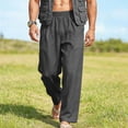 thumbnail image 4 of Gamivast Linen Pants for Men Straight Leg Mid Rise Drawstring Elastic Waist Breathable Lightweight Beach Pants with Pockets Resort Vacation Wear, 4 of 8