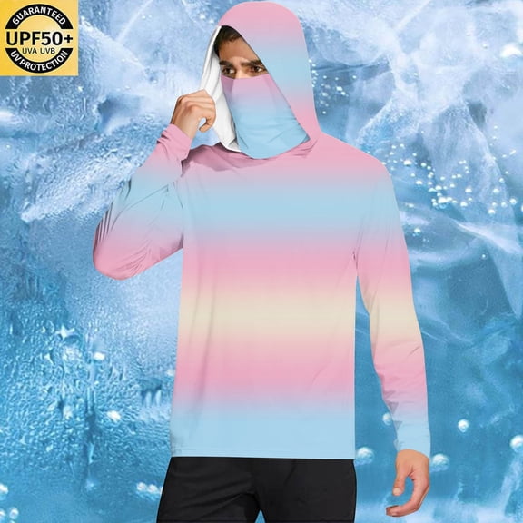 Upf 50 Sun Protection Shirts for Men Long Sleeve Sun Shirt with Face Mask Fishing Hiking Lightweight Rash Guard