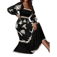 thumbnail image 2 of Women Fall Wedding Guest Dresses Boho Floral Long Sleeve V Neck Flowy Elegant Maxi Dress Beach Clothes Black S, 2 of 8