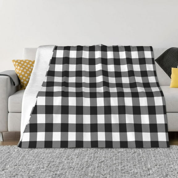 Vsdgher Black White Plaid Pattern Fleece Throw Blanket, Horizontal Fleece Bedding Home Decor for Couch & Bed All Season Use -40"x30"