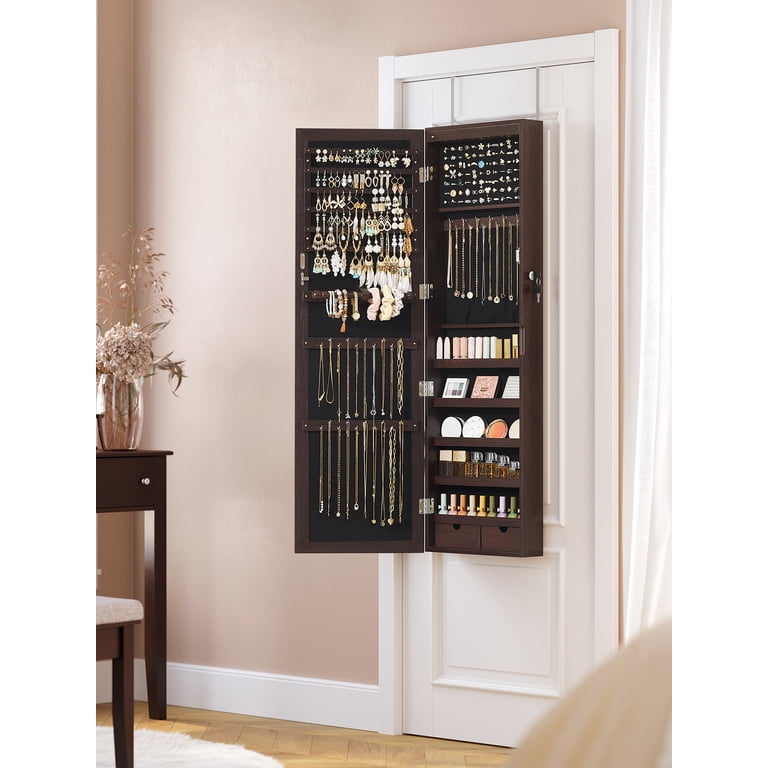 SONGMICS 6 LEDs Mirror Jewelry Cabinet 47.2-Inch Tall Lockable 