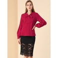 thumbnail image 3 of INSPIRE CHIC Blusa de oficina de trabajo para mujer Ribete en contraste Sólido Pajarita suelta Top con cuello en V borgo?a L, 3 of 6