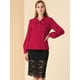 thumbnail image 3 of INSPIRE CHIC Blusa de oficina de trabajo para mujer Ribete en contraste Sólido Pajarita suelta Top con cuello en V borgo?a L, 3 of 6