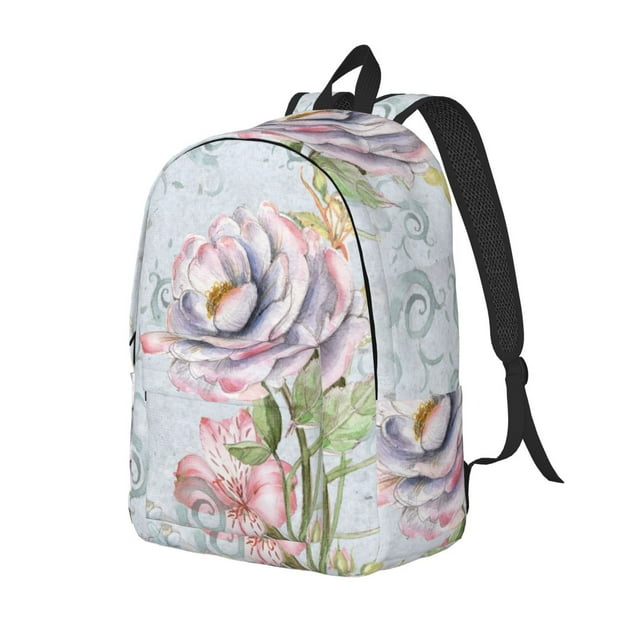 Fotbe Vintage Rose Printed Canvas Daypack - Stylish and Durable Vintage Compact Backpack - Class, Work, Travel, or Laptop Bookbag,Organized Compartments-Medium