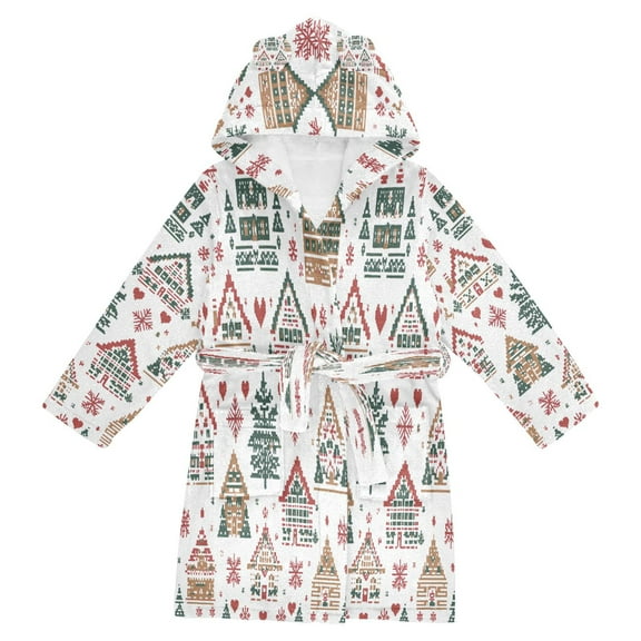 FORMRS Niños Bathrobe Unisex Hooded Robe Soft Plush Pajamas Sleepwear, Size 2-3T, Beige Nordic Christmas House