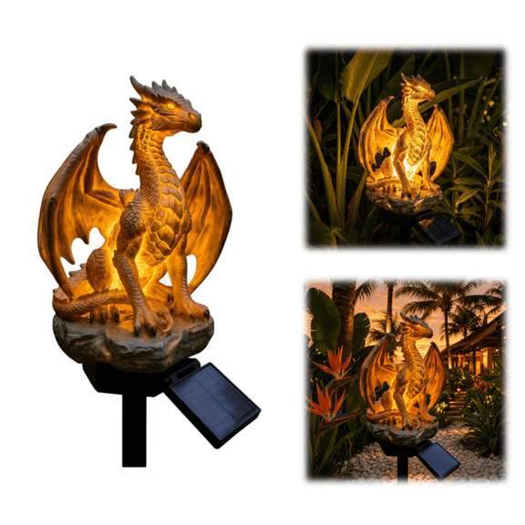 1PC Dragon Legacy Golden Ember Solar Garden Light, Dragon Figurine Pathway Solar Light, Warm Glow Outdoor Ornament for Lawn Yard Decor