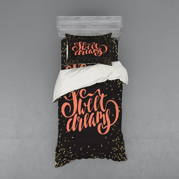 Ambesonne Saying Bedding Set 3 Pcs, Modern, Twin, Pale Brown Black