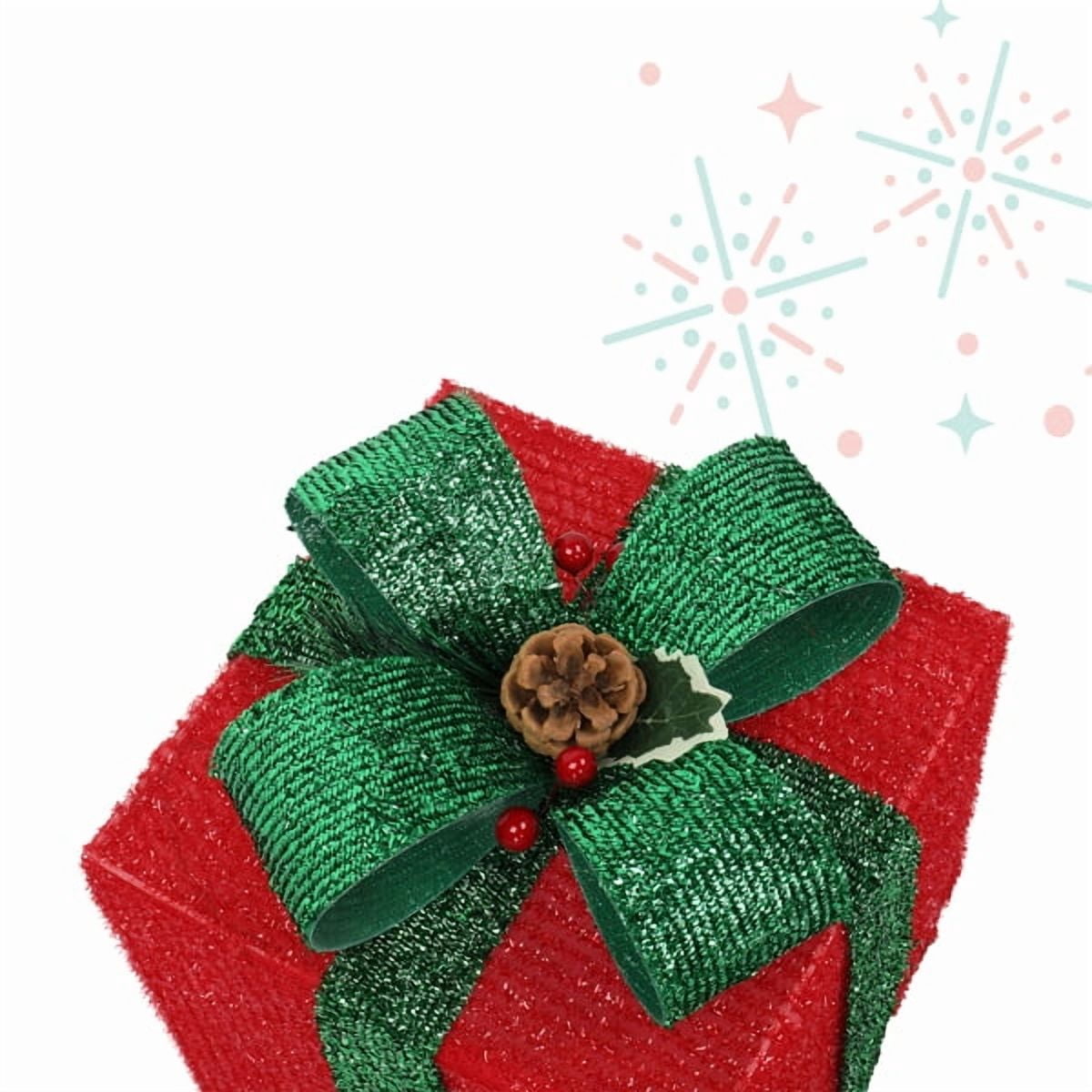 3-Piece Christmas Lighted Gift Boxes Set, 60 Warm White LEDs, ABS Plastic Frame with Onion Cloth, Indoor Outdoor Festive Decor