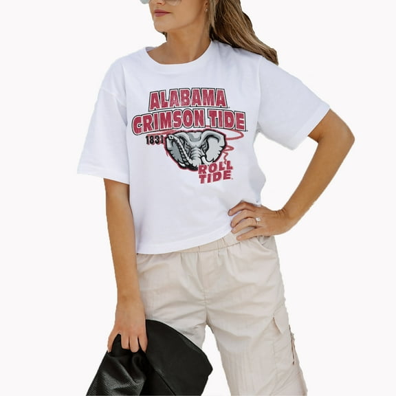 Women's Gameday Couture White Alabama Crimson Tide Logo Boxy Fit Cropped T-Shirt