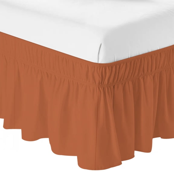 Burnt Orange Ruffle Bed Skirt Queen Size Modern Solid Color Adjustable Elastic Dust Bed Skirts Wrap Around Bedskirt Wrinkle Free Easy Fit with 16 Inch Drop