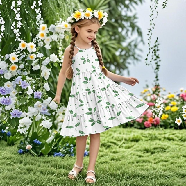 LOVZFMLL Robe d'Été Sans Manches à Bretelles Boho pour Fillettes, 4-14 Ans