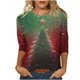 thumbnail image 1 of Camisetas de Navidad para Mujeres, 3/4 Manga Cuello Redondo Blusa con Estampado de Vacaciones, Top de Moda Casual, 1 of 9