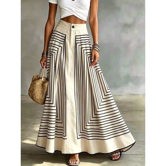 Women's Skirt, Button Front Pleated A-Line Maxi Skirt, Fitted Flared Long Skirt Bottoms for Commute and Daily Wear