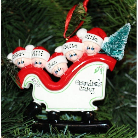 Sleigh Family 5 Personalized Christmas Ornament DO-IT-YOURSELF