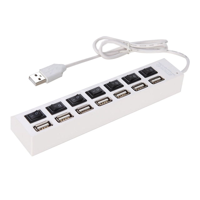 EeaseCA 7 Ports USB 2.0 Hub Data Transfer with Individual Switches for PC Laptop (White)