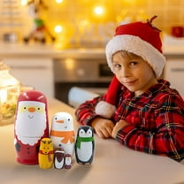 Meggemo 6-Layer Santa Claus Russian Nesting Dolls Wooden Crafts Home Souvenir Figurines Xmas Holiday Gifts