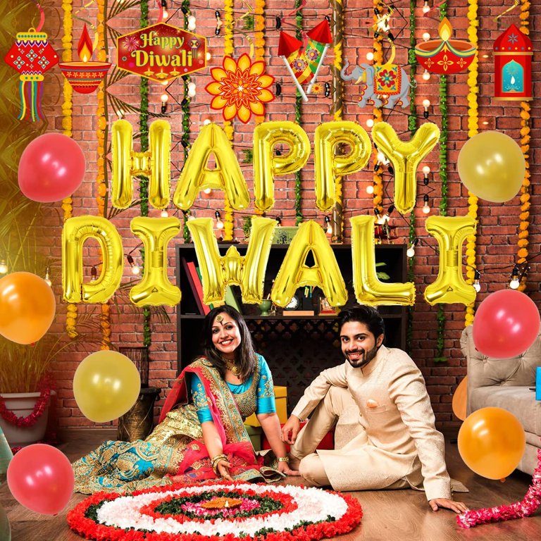 Happy Diwali Glitter Banner - Pre-Strung Festival Of Lights Party Decorations For Home, 3.8 Feet