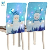Deago Christmas Chair Covers with LED Lights Cute Snowman Santa Claus Chair Slipcovers for Dining Room Xmas Home Party Decor