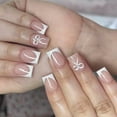 thumbnail image 4 of KUFptva 24 Pcs Short Square Stick on Nails Bows Full Covers False Nails French Tip Press On Nails Manicures Supplies for Woman, 4 of 7