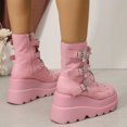 thumbnail image 6 of SACFOF Women's Pink Platform Boots Wedge Combat Gothic Chunky Heel Lace Up Mid Calf Punk Motorcycle Shoes, 6 of 6