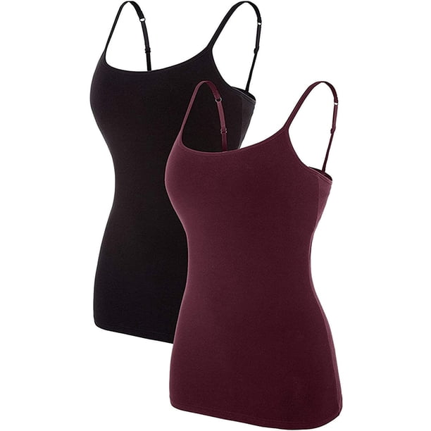 Cami Correa de espagueti ajustable para mujer construida en sujetador camisetas sin mangas 2 Pack Size T 2XL