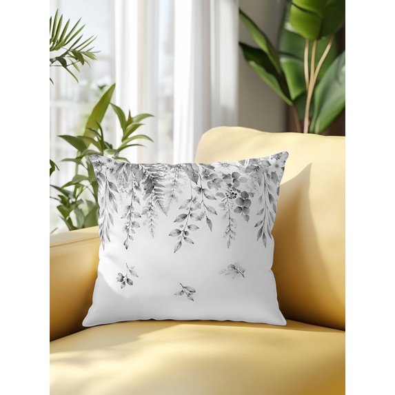 Outdoor Pillows Waterproof, Grey Eucalyptus Leaf Bedding Throw Pillows with Insert for Couch Sofa Bed, Rustic Floral Summer Vintage Botanical 16x16 Inch Pillowcases Decorative Patio Pillow Set of 1