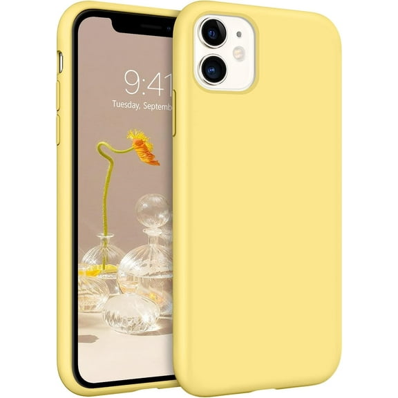 iPhone 11 Case, iPhone 11 Phone Case, Slim Fit Liquid Silicone Shcockproof Soft Gel Rubber Bumper Anti-Scratch Shockproof Case Cover with Microfiber Lining for iPhone 11 6.1 Inch 2019, Yellow
