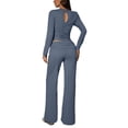 thumbnail image 3 of Stichou Women's 2 Piece Matching Lounge Set Long Sleeve 2026 Slim Fit Crop Top Wide Leg Drawstring Pants Set Blue M, 3 of 3