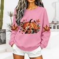 thumbnail image 3 of Women Fall Pumpkin Maple Leaf Graphic Sweatshirt, Autumn Floral Long Sleeve Crew Neck Casual Pullover Top(Pink,XL), 3 of 4
