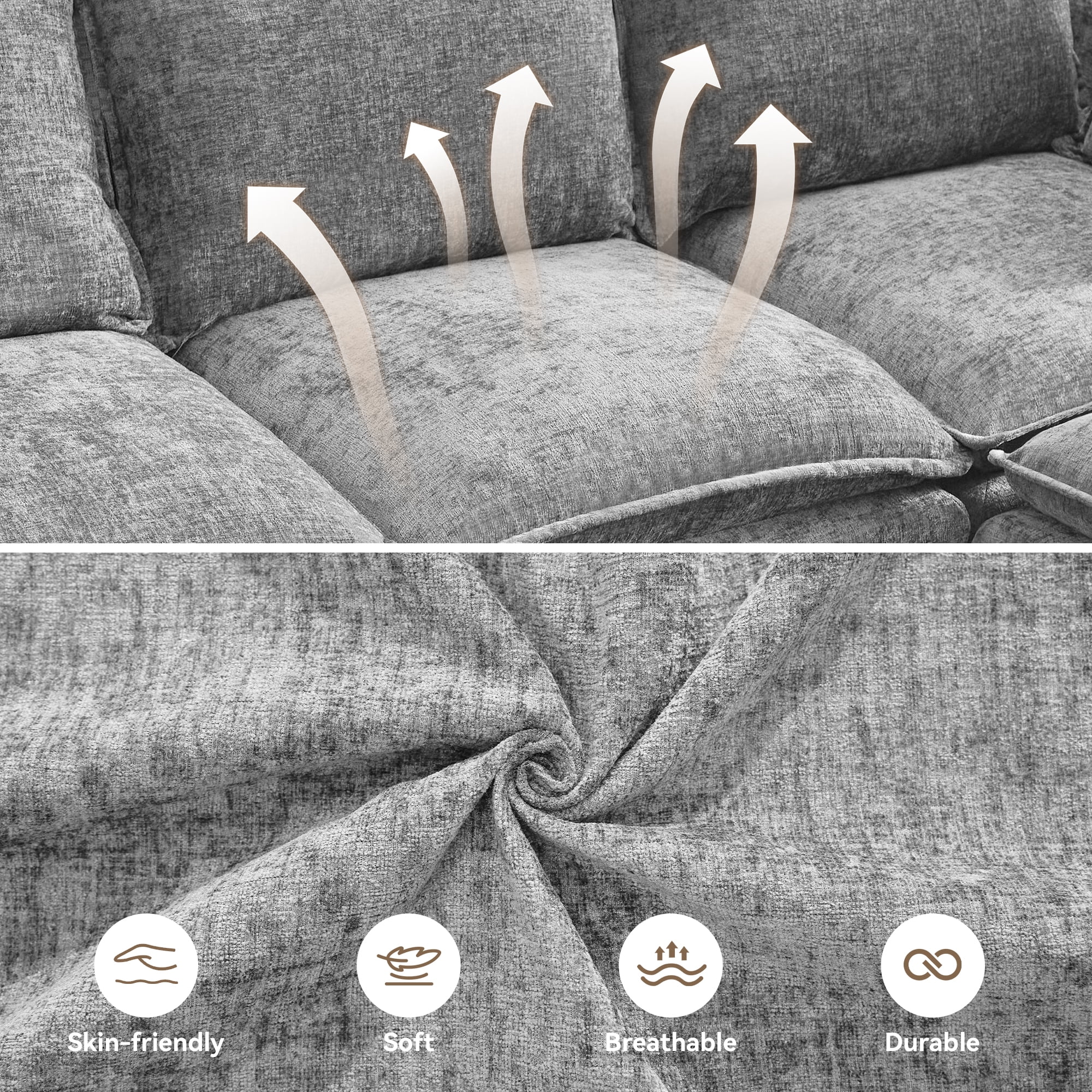 WUTUTUEE Cloud Modular Single Sofa Chair with Storage Ottoman, Modern Upholstered Chenille Accent Chair for Living Room, Bedroom, Small Space, Gray