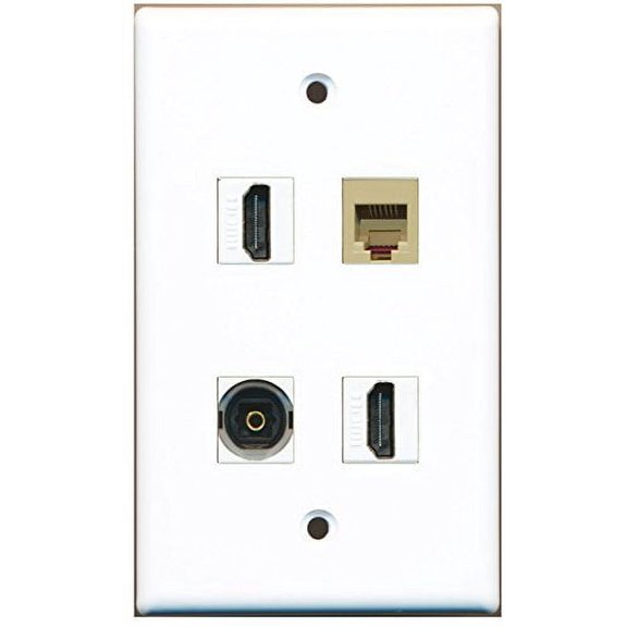 RiteAV - 2 Port HDMI 1 Port Phone RJ11 RJ12 Beige 1 Port Toslink Wall Plate