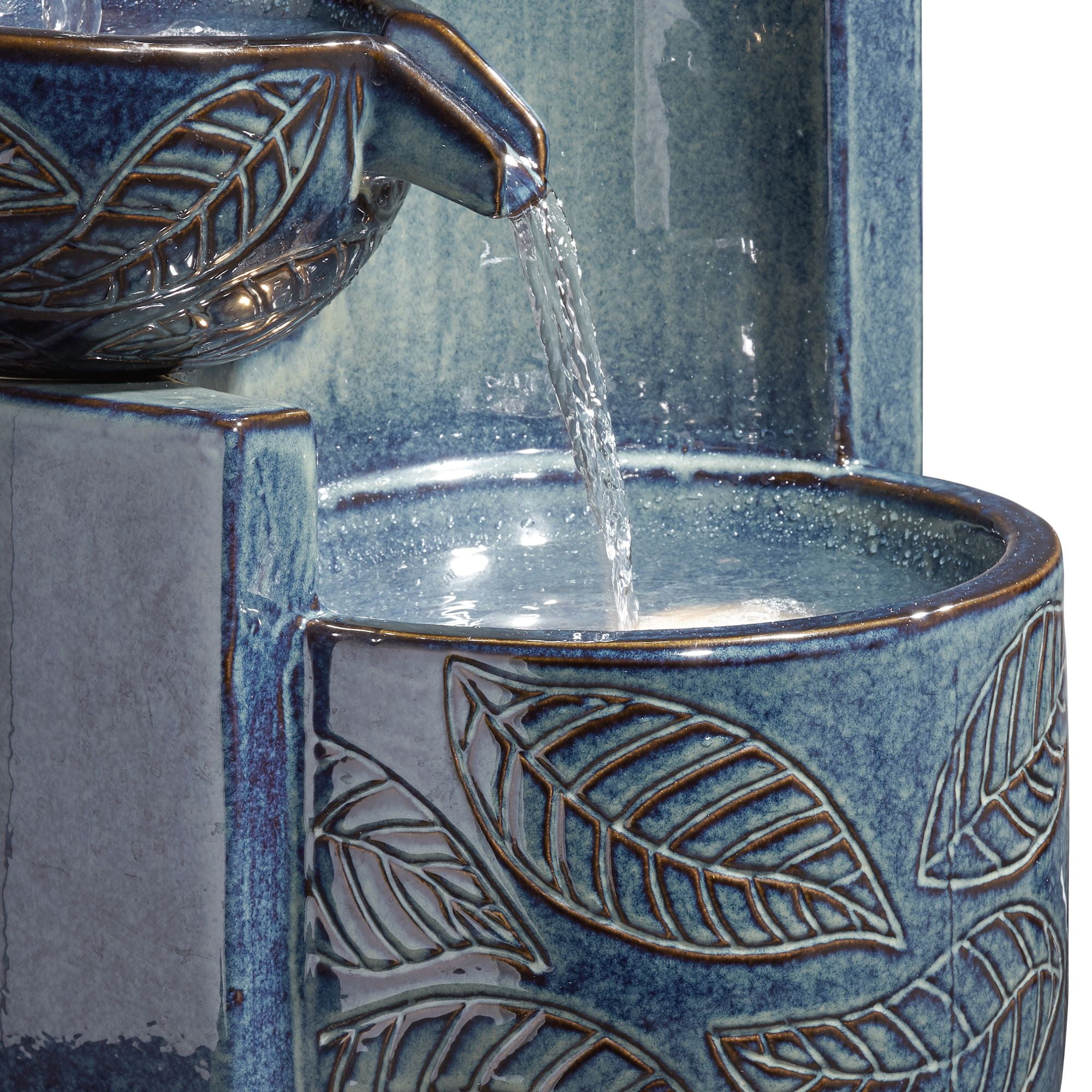 Summer Leaves 26" High Large Zen Indoor Outdoor Decor Ceramic Floor Fountain with Light LED Outside Garden Patio