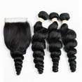 thumbnail image 5 of Brazilian Loose Wave 3 Bundles with Closure 4x4 Free Part Virgin Human Hair 10A 100% Unprocessed Human Hair Extensions Natural Color, 5 of 5
