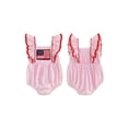 thumbnail image 2 of BemeyourBBs Newborn Baby Girl My First 4th of July Outfit Baby Girl Patriot Independent Day Summer Clothes Bubble Romper American Flag Embroidery Square Neck Ruffled Fly Sleeve Bodysuits Jumpsuits, 2 of 9