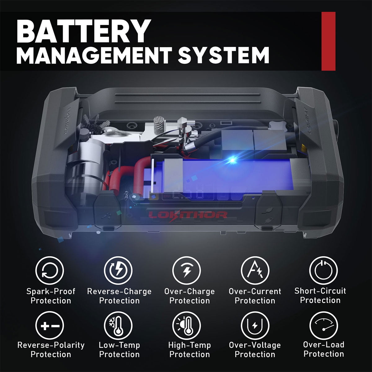 LOKITHOR JA300 Jump Starter with Air Compressor, 1500Amp 12V Portable Car Battery Booster Pack(7.0L Gas/4.5L Diesel)150 PSI Tire Inflator with Digital Screen, 24 Months Ultra-Long Standby