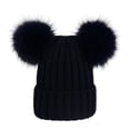 thumbnail image 2 of Dengjunhu Womens Winter Double Pom Pom Beanie Hats Fur Ball Cute Cap Warm Soft Cable Knit Hat with Ears for Women and Kids, 2 of 8