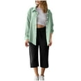 thumbnail image 2 of Soki Ensemble 2 Pcs en Lin pour Femmes Chemise Boutonnée et Pantalon Capri à Cordon Tenues d'Été, 2 of 5