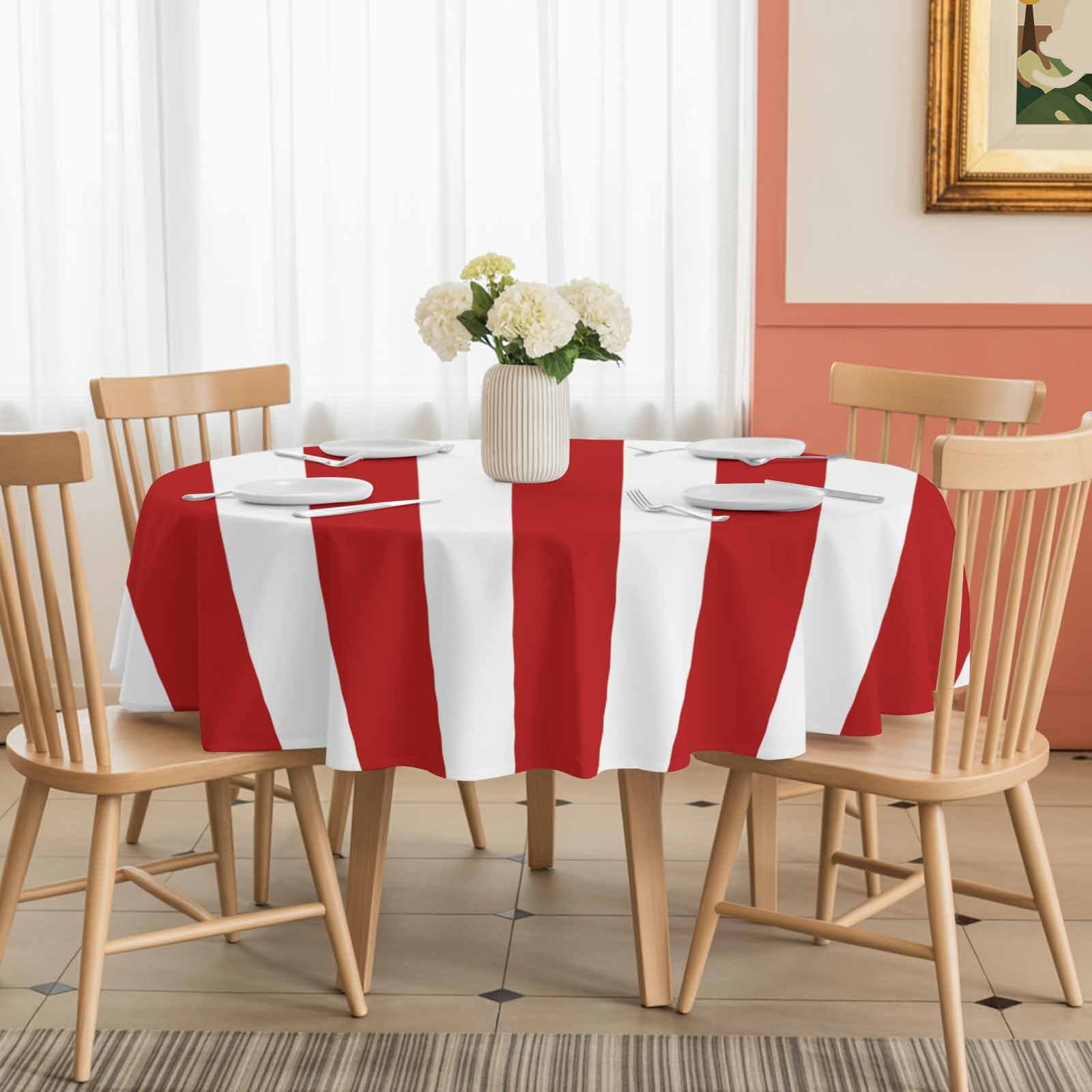 Round Tablecloth Red White Vintage Striped Waterproof Oil Proof Polyester Table Cloth Cover Decor for Home Dining Outdoor,Patio,Parties, 54" Dia. Abstarct Modern Geometric Art