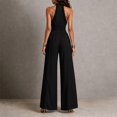 thumbnail image 5 of TOUMENY Fall Jumpsuits for Women Wide Leg High Waist Ruched Drawstring Jumpsuit V Neck Sleeveless Bohemian Loose Romper Black XXXL, 5 of 6