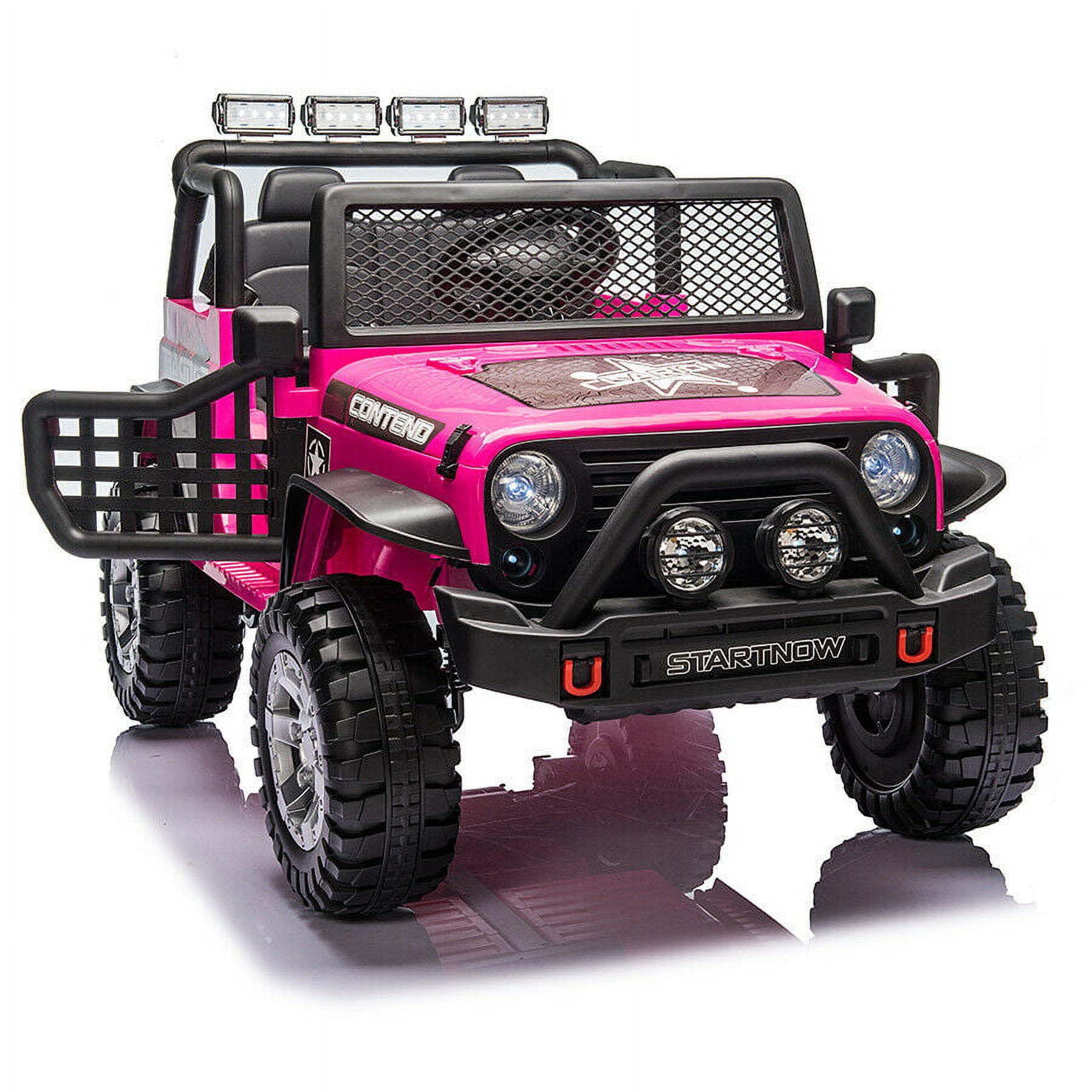 PWFE 12 Volt Kids Electric Car Kids Ride On Car with Remote Control,  2 Seats Kids Truck with LED Lights, Wheels Suspension, Music, Horn, 110lbs Load(Pink)
