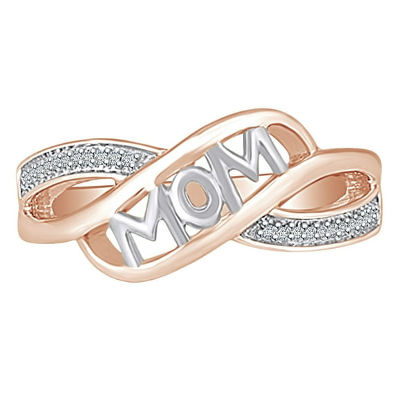 AFFY Mother's Day Jewelry Gifts Round Shape White Cubic Zirconia Two Tone Mom Bypass Promise Ring In 14k Rose Gold Over Sterling Silver Ring Size-5