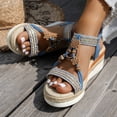 thumbnail image 3 of Rokment Women's Ethnic Beaded Platform Wedge Sandals Boho Beach Woven Open Toe Espadrilles Chunky High Heels Slingback Dressy Summer Shoes Blue Size 6.5, 3 of 6