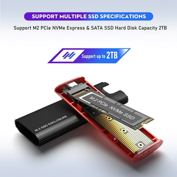 M.2 NVMe SSD Enclosure Aluminum Case USB3.1 Gen2 HDD Box Portable USB C Tool Free External M2 Adapter Hard Drive Black with 2 in 1 Cable Walmart