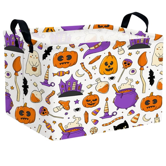 NIETEIN Large Halloween Candy Basket Kid & Baby Friendly Home & Party Decor (Graffiti Pumpkin Ghost Bat Wizard Hat)