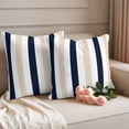 thumbnail image 2 of Beige Navy Blue Striped Outdoor Waterproof Pillow Covers, Farmhouse Stripe Art Decorative Square Throw Pillowcase Sofa Cushion Sham for Patio/Couch/Chair, 24"x24" 2 Pack, 2 of 8
