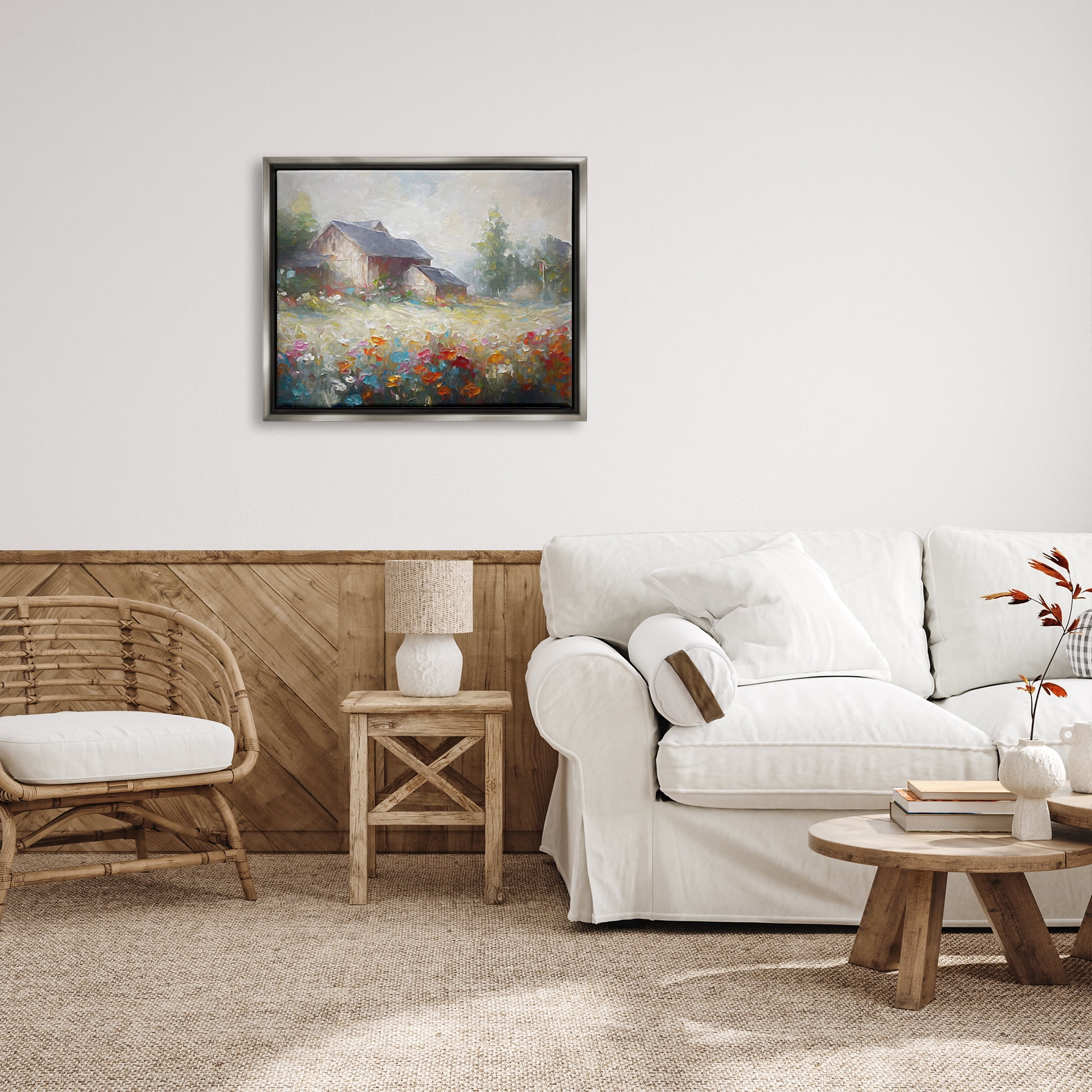 Stupell Industries Abstract Floral Countryside Landscape Painting Gray Floater Framed Canvas Art Print Wall Art, 31 x 25