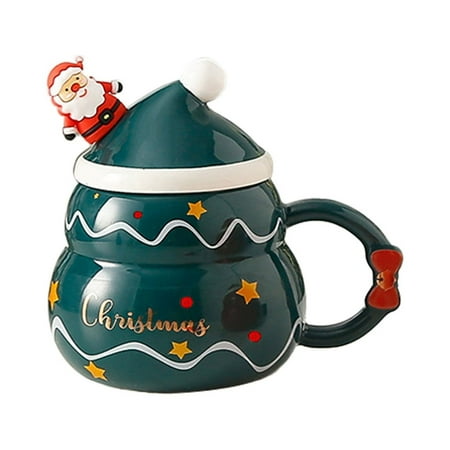 

Christmas Deal Christmas Santa Snowman ChristmasTree Ceramic Cup With Lid Spoon Large Capacity Mug Cartoon Santa Water Cup To Give People The Christmas