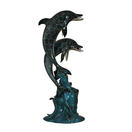 Two Dolphins fountain Bronze Statue - Size: 22"L x 12"W x 46"H.