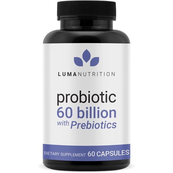 Luma Nutrition Probiotics 60 Billion CFU with Prebiotics - Probiotics For Women - Probiotics For Men - Formulated For Digestive Health - 60 Capsules